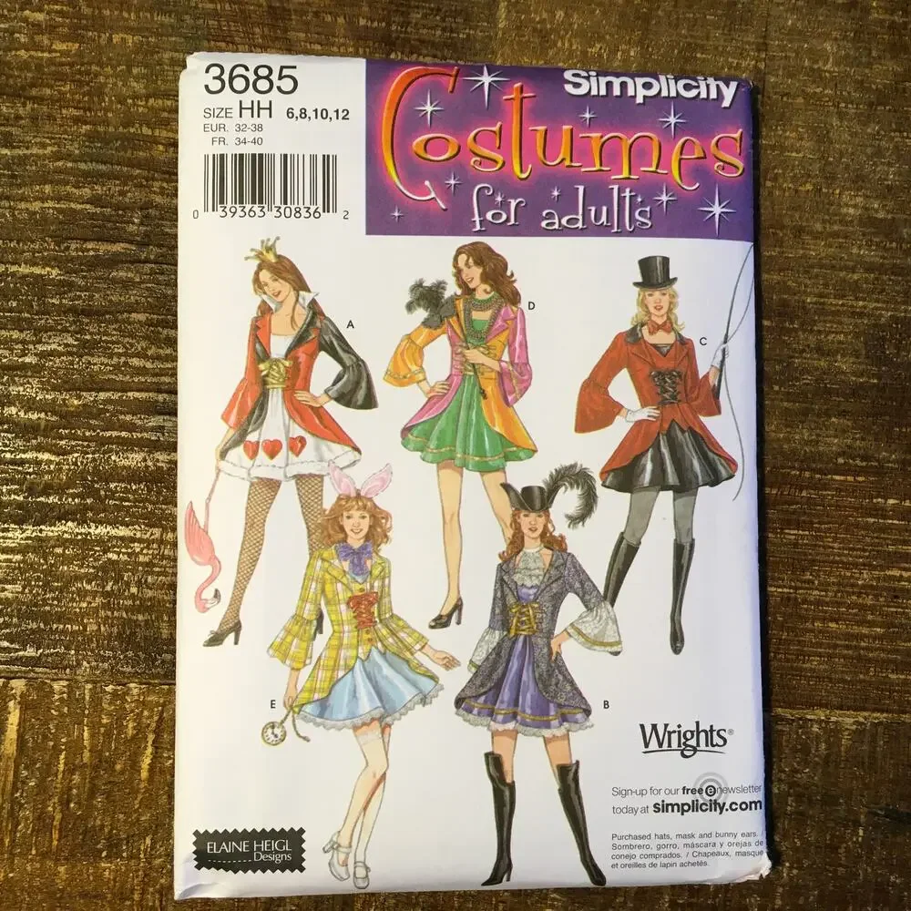Simplicity Sewing Pattern 3685 Costume Queen Hearts Magician Rabbit 6-12 UNCUT